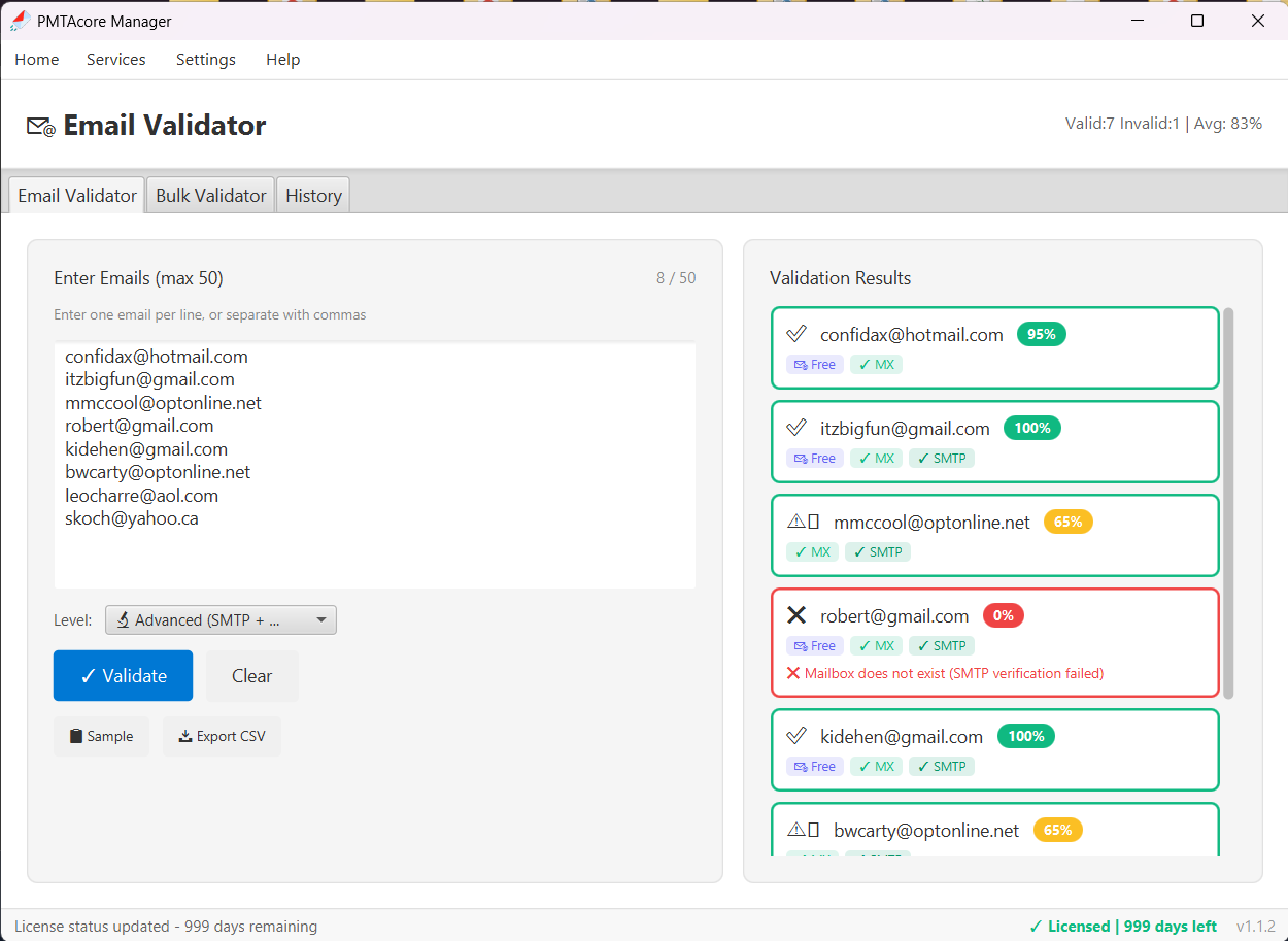 Bulk Email Validator with MX and SMTP verification